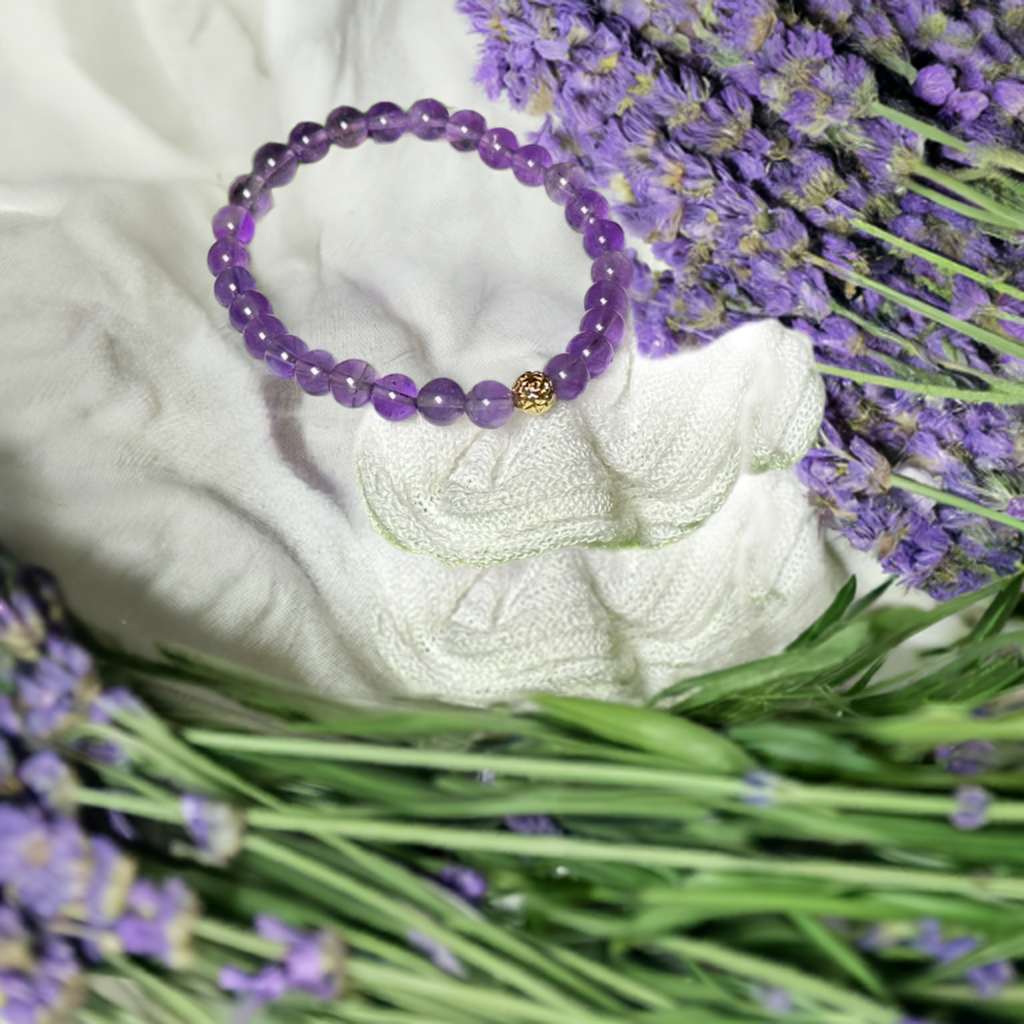 Grace Amethyst Bracelet with 14k Gold-Plated Rose